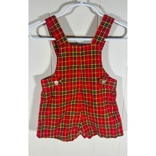 Vintage Health-tex Stantogs Red Plaid Corduroy Overalls 12 Months Snap Bottom