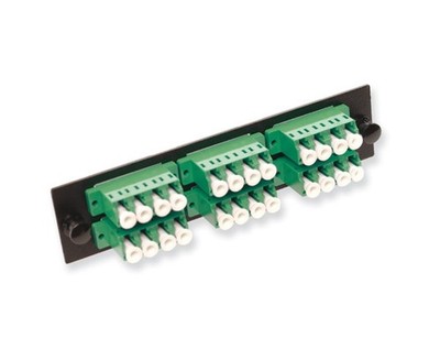Fiber Adapter Panel, 24-Port Quad LC/APC, Single Mode, 6 Green Adapters, Black