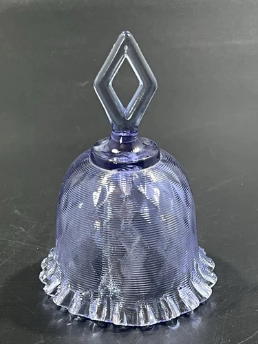 Vtg Fenton Glass Bell Wisteria Purple Threaded Diamond Optic Ruffled Rim