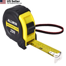 Tape Measure 25 Ft - Metal Retractable with 7.6 m, Yellow