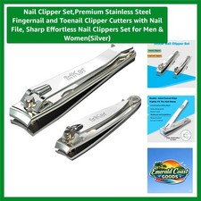 Sharp and Stylish Fingernail  Toenail Clippers with Nail File - Silver Set