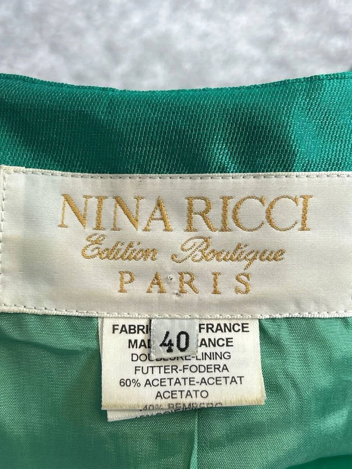 Nina Ricci Skirt Suit Womens 8 Green Cotton Blend - Image 3 of 4