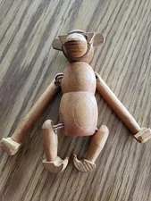 VTG Viking Wooden Monkey Jointed Articulating Japan Folk Art MCM Art Deco Decor