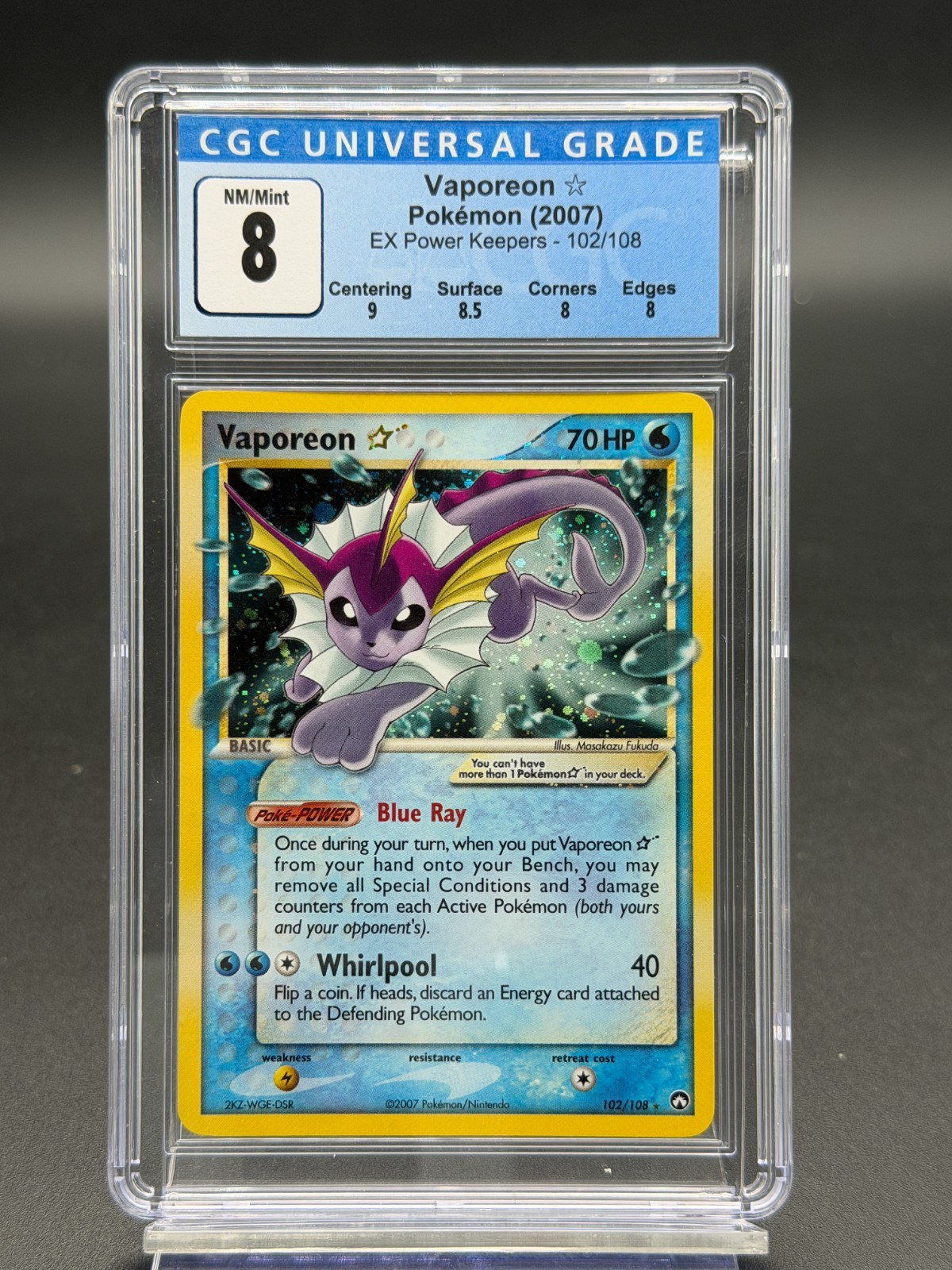 Vaporeon Gold Star 102/108 Power Keepers Holo CGC 8 BLUE LABEL (PSA, BSG)