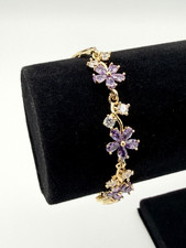 18K Gold Filled Bracelet w/ Purple & White Crystals - 7 Inches New