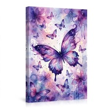 Vibrant Watercolor Purple Butterfly and Flowers Poster Wall Art Butterflies