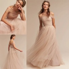 Off The Shoulder Wedding Dresses Floor Length A Line Backless Tulle Bridal Gown