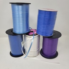Bundle Of 5 Curling Ribbon And Raffia Ribbon Blue White Purple Gift Wrapping