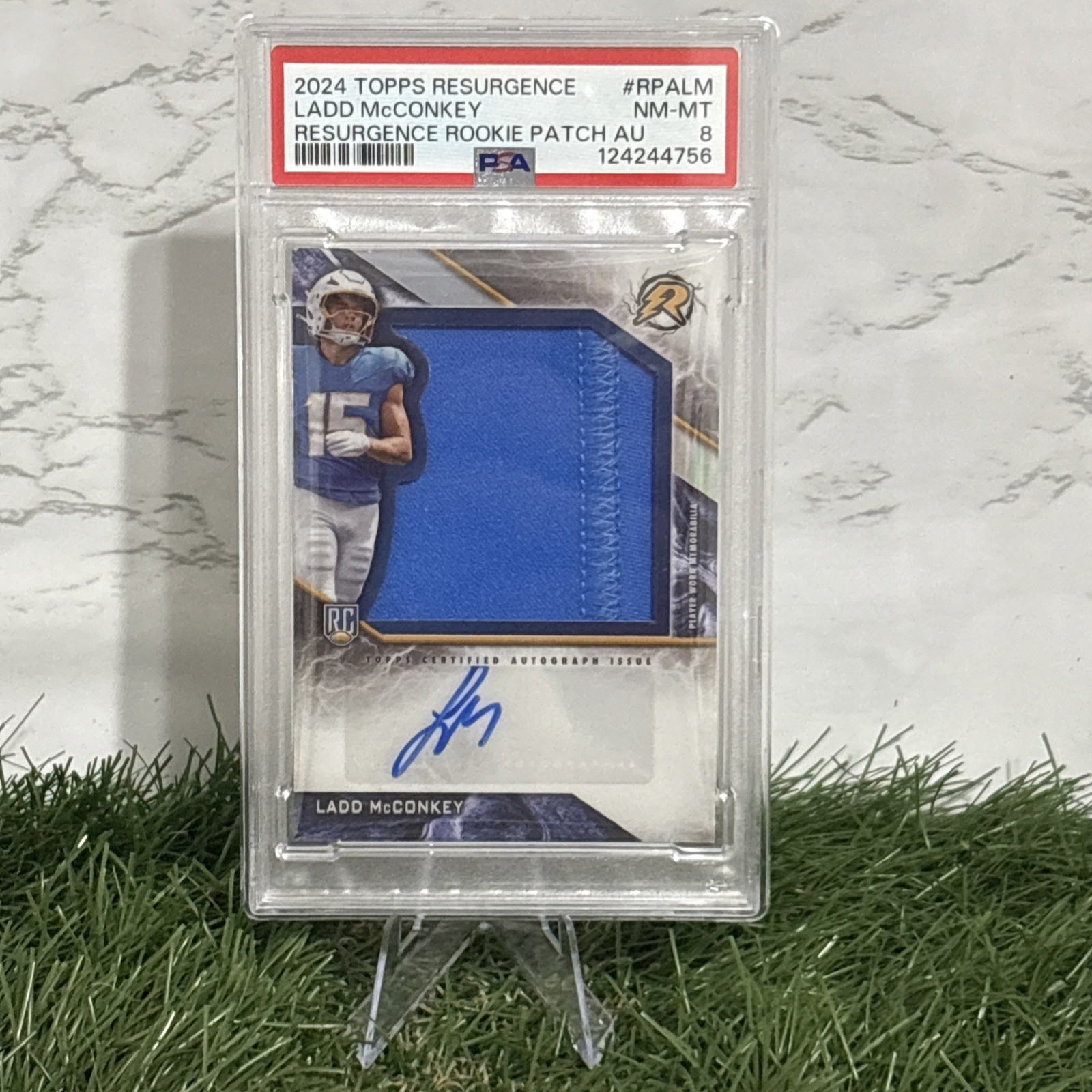2024 Topps Resurgence Rookie Patch Autographs Ladd McConkey #RPA-LM AU, MEM, RC