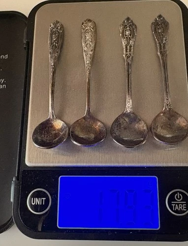 4~VINTAGE~2 WESTMORELAND & 2 WALLACE STERLING SILVER SALT SPOONS~17.93 Grams