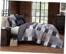 5 Piece Evangeline Quilt Set Queen Black/White