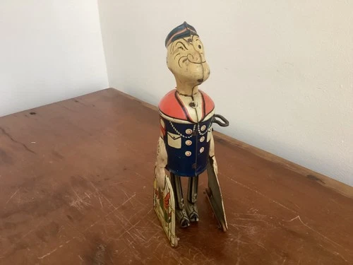Vintage Marx tin lithograph wind-up Popeye toy with parrot cage 1935