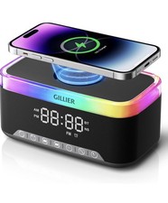 Wireless Charging Alarm Clock Radio,Stereo Bluetooth Speaker with FM Radio