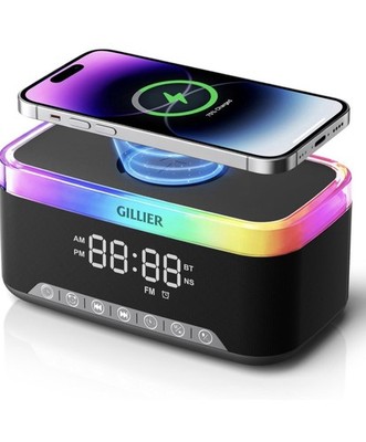 Wireless Charging Alarm Clock Radio,Stereo Bluetooth Speaker with FM Radio