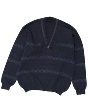WESTBURY Mens V-Neck Jumper Sweater IT 52/54 Large Navy Blue Striped Wool DJ20