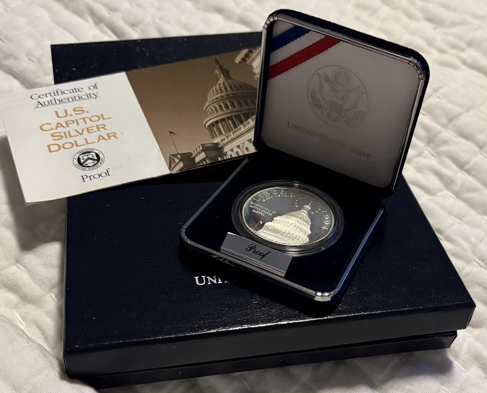 1994 S US Capitol Bicentennial Proof Commemorative 90% Silver Dollar OGP - Image 3 of 4