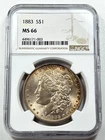 1883-P $1 Morgan Dollar NGC MS66 90% Silver Philadelphia US Coin - HIGH GRADE!