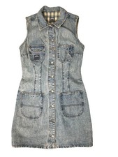 Vintage Z. Cavaricci Dress Blue Denim Sleeveless Cotton Button Up Women's Sz 10