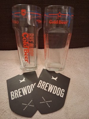 2x BrewDog Cold Beer Lager Pint Glas & Bierdeckel Brandneu Kostenloser Versand 