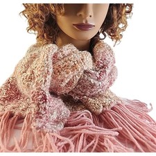 Handmade Crochet Scarf 48"x10" Burnt Orange Mauve Violet, Pink Hand Tied Fringe