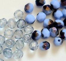 67p Blue Czech Round Faceted Glass Duo Bead Lot 5mm Opal Sapphire Azure Picasso