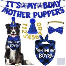 Dog Birthday Decorations, Multi Sizes Dog Birthday Hat Dog Birthday Bandana B...