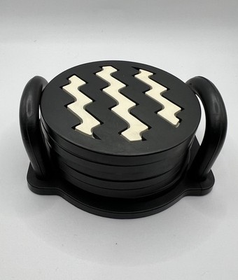 VTG Umbra Aquarius Zodiac Coasters Set w Holder 1986 Paul Rowan - Rare