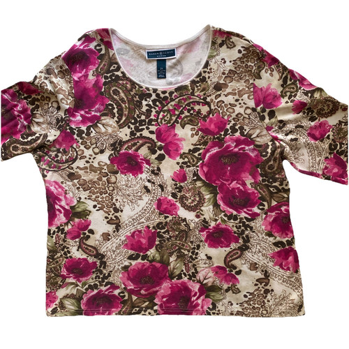 Karen Scott Damen Top bunt geblümt/Paisley 3/4 Arm Größe 2X