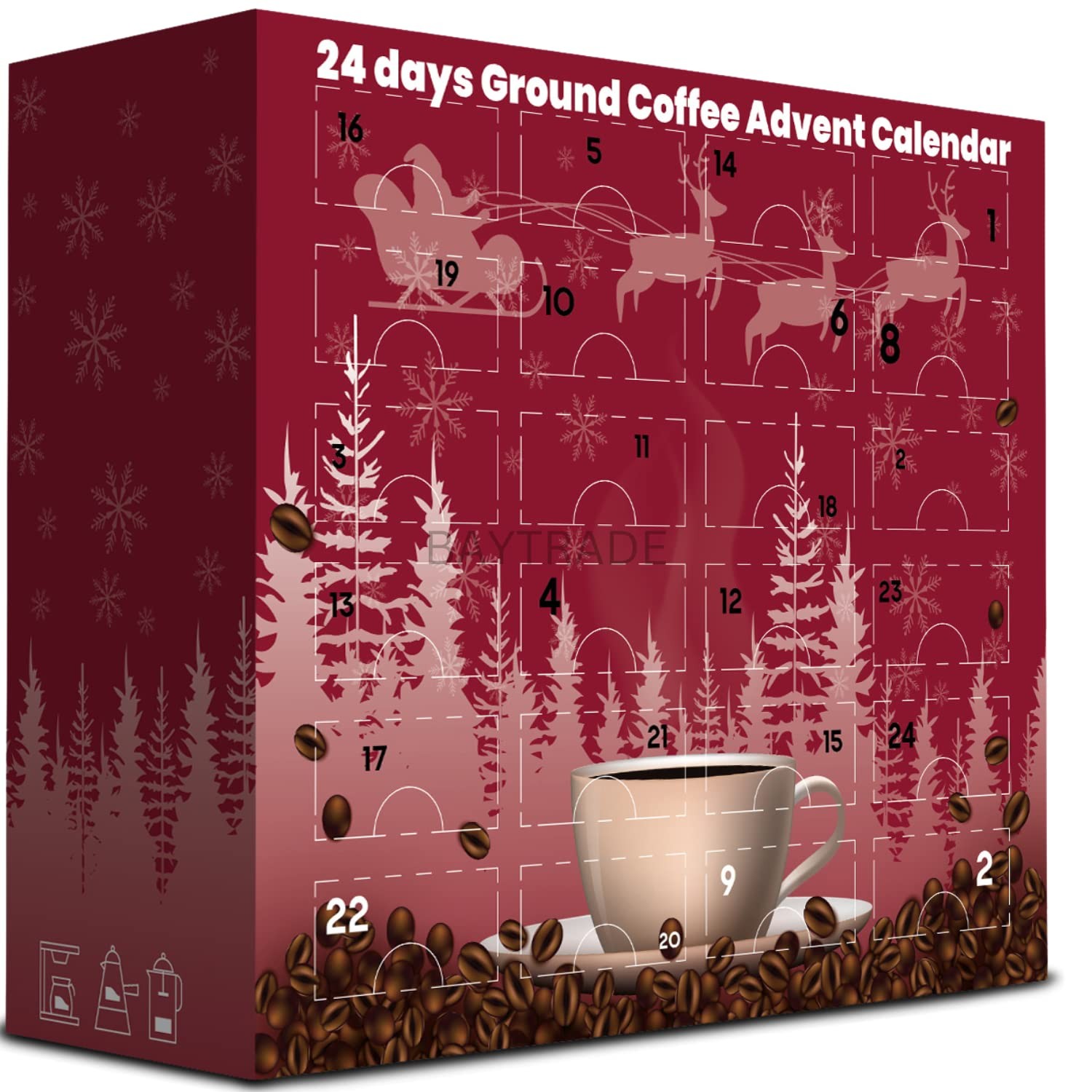 Christmas Coffee Advent Calendar 2026|24 Days Flavoured GROUND Coffee For Cafet…