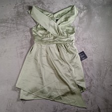 Lulus Satin Mini Dress Womens Medium  Green Off Shoulder Asymmetrical Cocktail