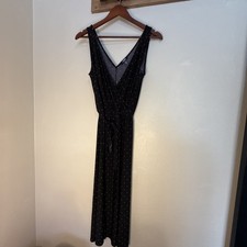 Chaps Dress Sleeveless Polka Dot Black & White Tie Waist Size XL