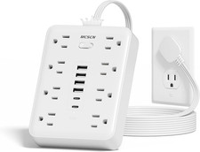 Ultra Thin Flat Plug Surge Overload Protector Power Strip Wall Outlet with 8 AC