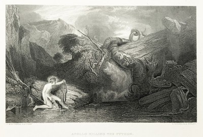 William Turner Apollo Killing The Python Original Stahlstich von 1875