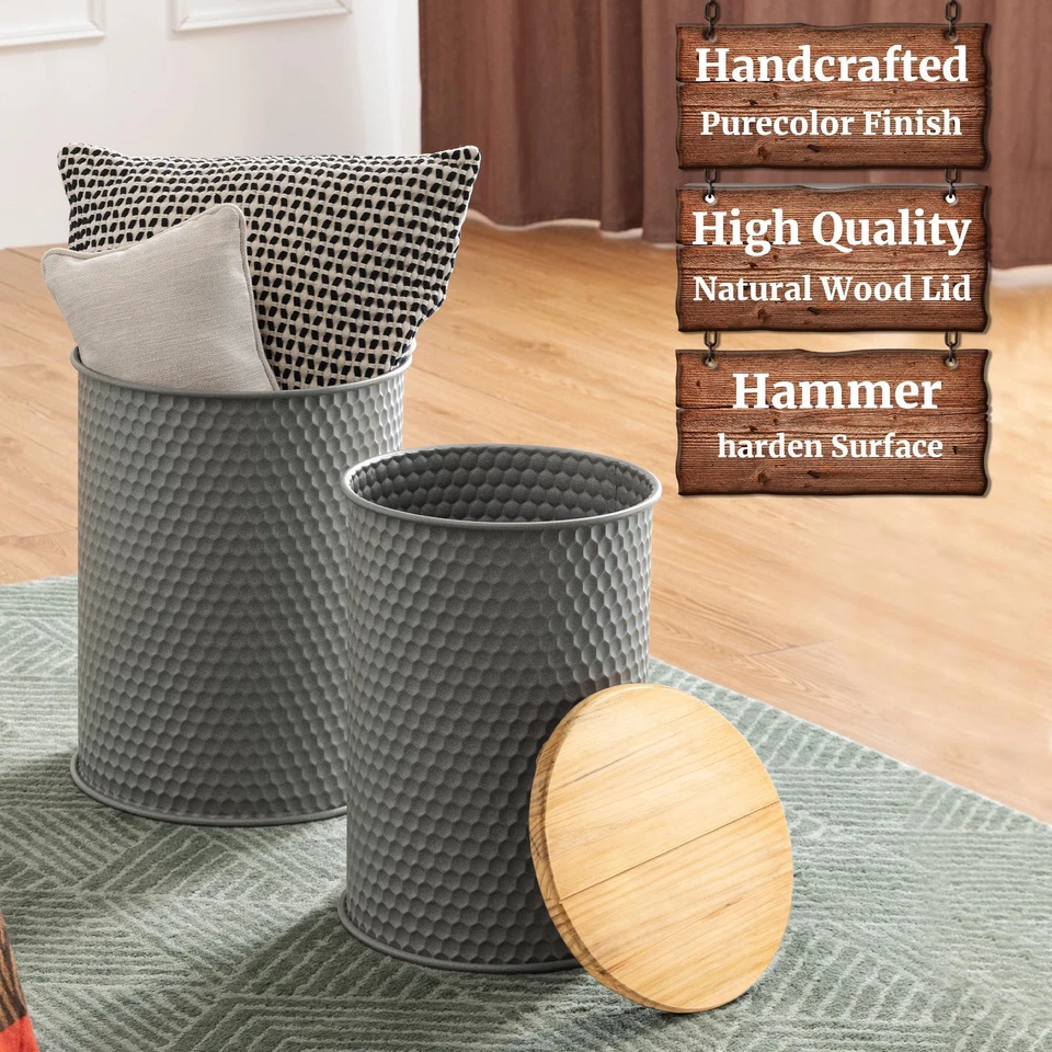 Rustic Storage Ottoman Seat Stool, Farmhouse Nesting Table, Galvanized Barrel - Image 4 of 4