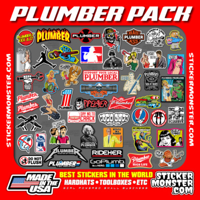 PLUMBER PACK 50+ Hard Hat Stickers HardHat Toolbox Sticker & Decals, Plomero