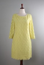 TALBOTS $148 Yellow Embroidered Eyelet Lined Cotton Shift Dress Size 10