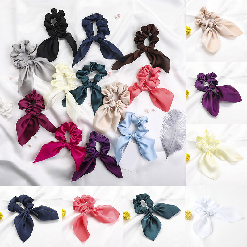 Satin Ponytail Scarf Hair Tie Elastic Bow Ribbon Hairband Scrunchies  