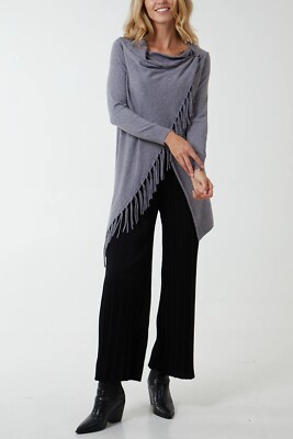 QED London graue Quaste Halstuch Cardigan Größe Medium/Large