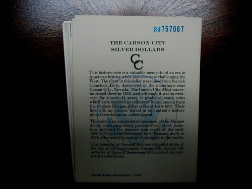 1884-cc GSA Card For a Morgan Silver Dollar Coin (Card Only)