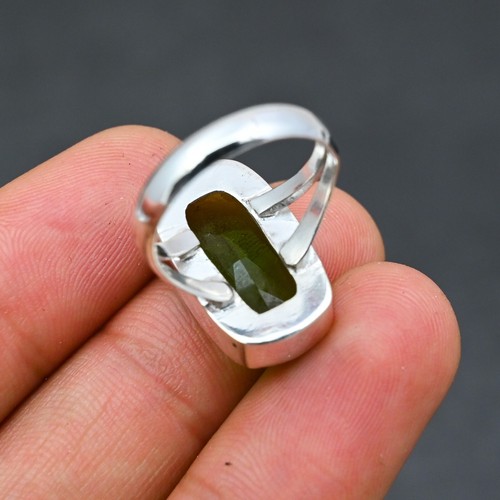Green Peridot Gemstone 925 Sterling Silver Ring Handmade Jewelry Ring For Gift - Picture 3 of 5