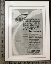 1928 JOHNSON OUTBOARD MOTORBOAT WAUKEGAN NAUTICAL MARINE RACING ILLUS AD 30543