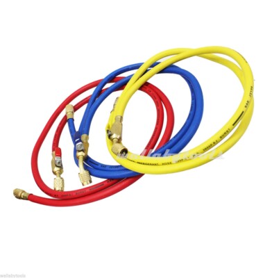 R134a R410A R22 60'' 1/4'' Fitting Charging Hose Set w/Ball Valve R-Y-B 3 colored