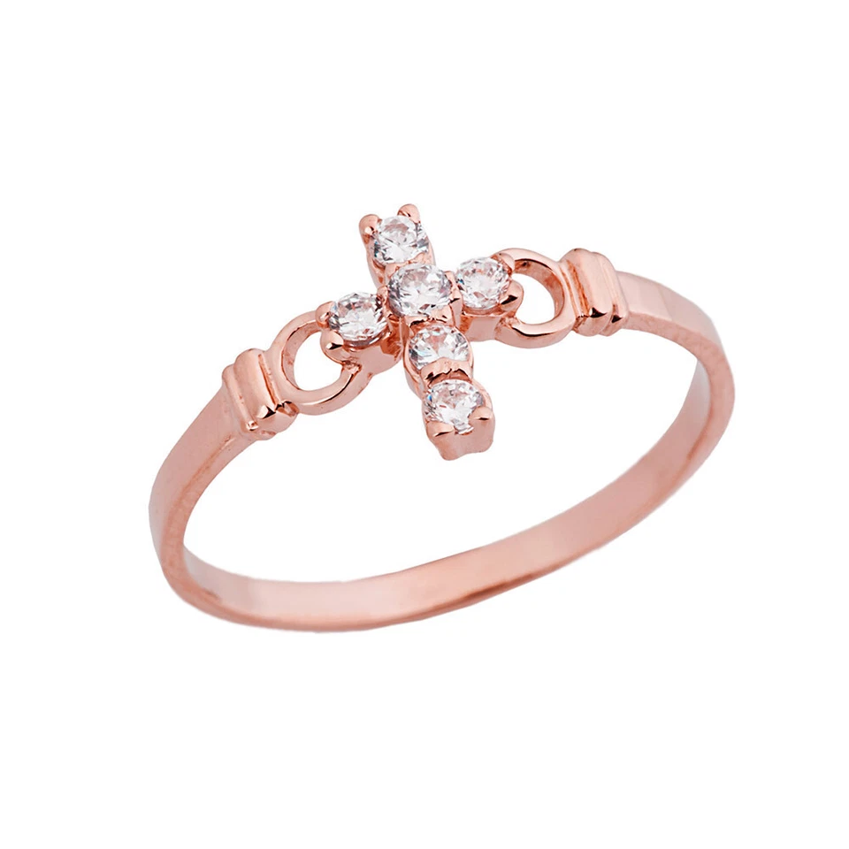 Gold Ladies Purity Cross Ring With CZ (Available in Yellow/Rose/White Gold) - Image 2 of 3