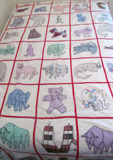 Vtg Handmade Baby Crib Quilt Coverlet Applique Teddy Bear Animals Ships 54x100