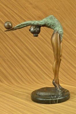 Rare Original Art Deco Sport Gymnast Bronze Sculpture Statue Marble Base Figure