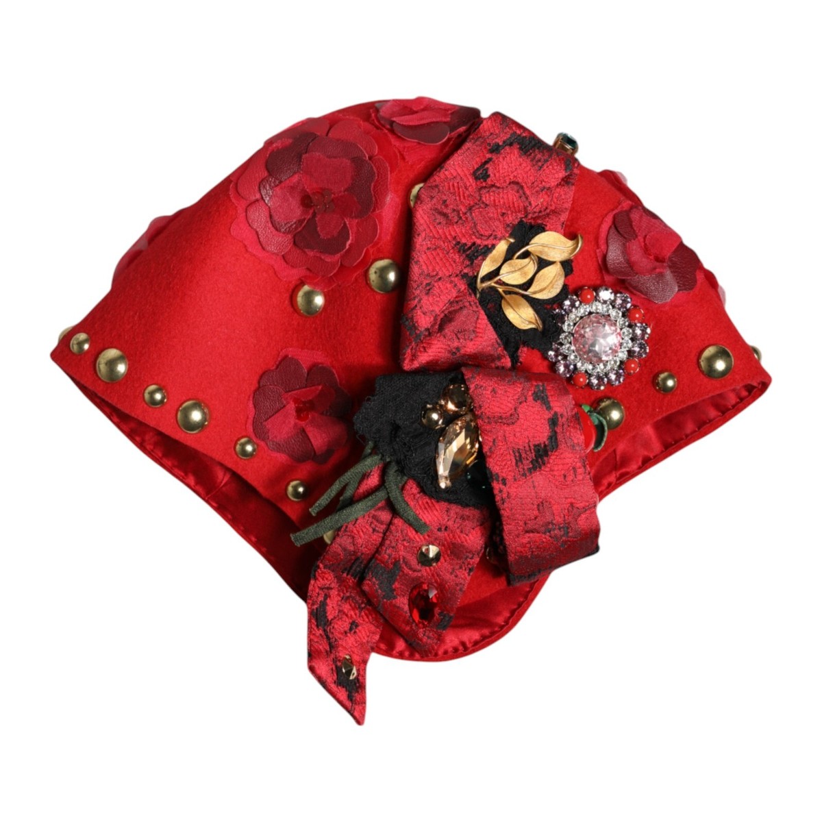 DOLCE & GABBANA Hat Red Crystal Gold Roses Brooch