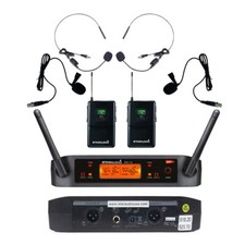 2 Channel Wireless UHF Microphone System Headset Lavalier Bodypack Mic For Club