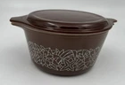 Vtg Small PYREX Woodland Brown Cinderella Casserole Dish 473-B with Lid 20-C36