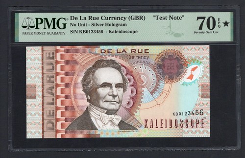 De La Rue (GBR), No Unit, Silver Hologram-Kaleidoscope, "Test Note" UNC Grade 70
