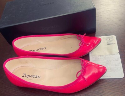 repetto Pointed Toe Flat Pumps Ballet Shoes Size 38 Pink Patent Leather  USED JP